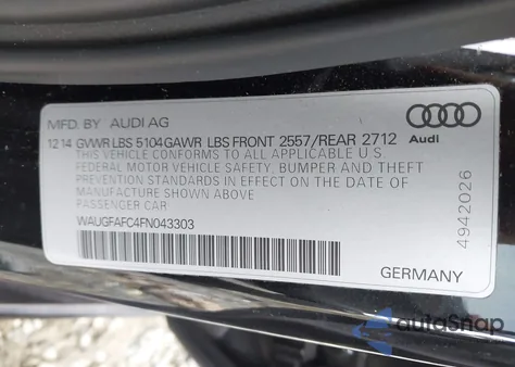 2015 Audi A6 2.0T Premium from USA, damaged, VIN WAUGFAFC4FN043303